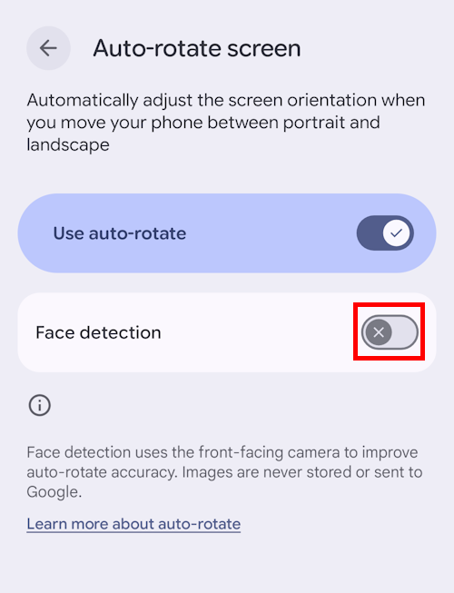Tap the toggle switch for Enable face detection to use this feature